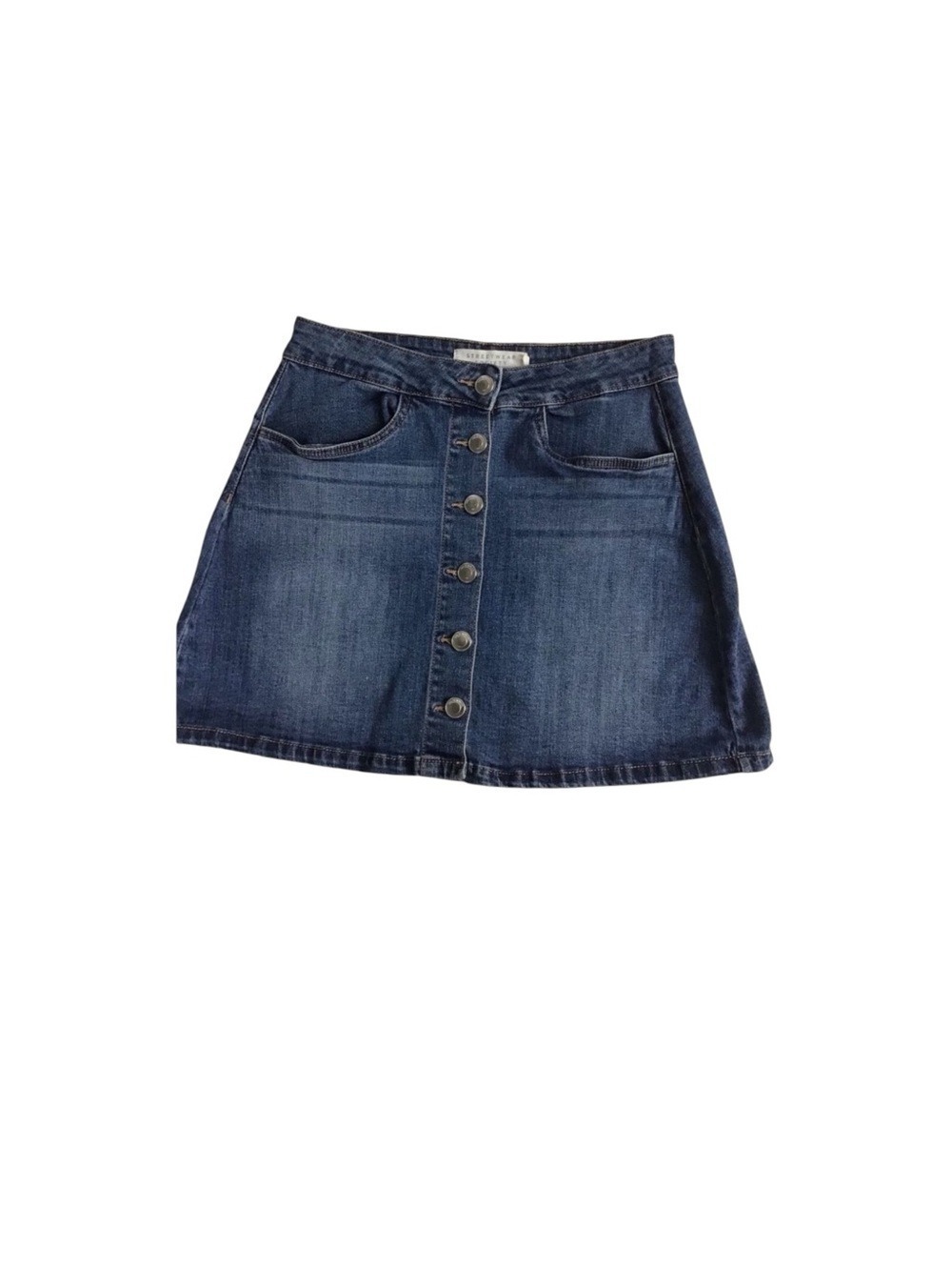 STREETWEAR society mini denim skirt jeans light wash blue button pockets medium